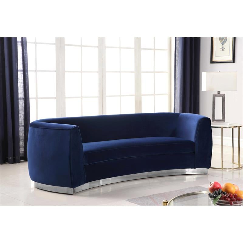 Pemberly Row Contemporary Navy Velvet Sofa with Sturdy Stainless Steel Base