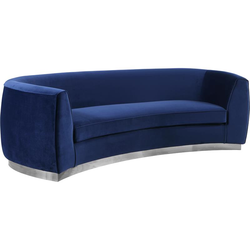 Pemberly Row Contemporary Navy Velvet Sofa with Sturdy Stainless Steel Base