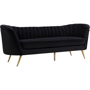 Pemberly Row Contemporary Black Velvet Sofa with Sturdy Stainless Steel Legs