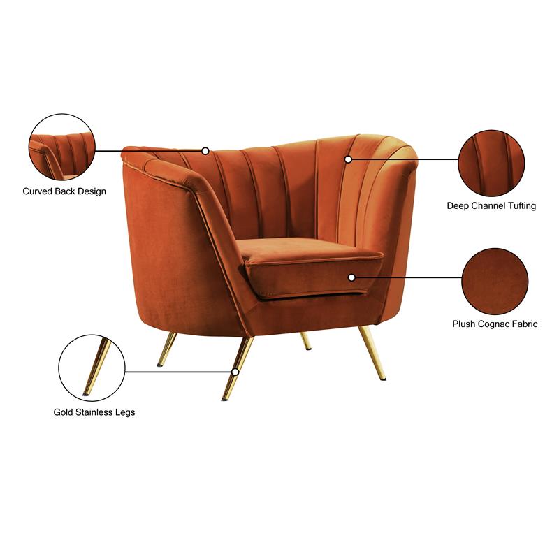Pemberly Row Contemporary Upholstered Cognac Finish Velvet Chair