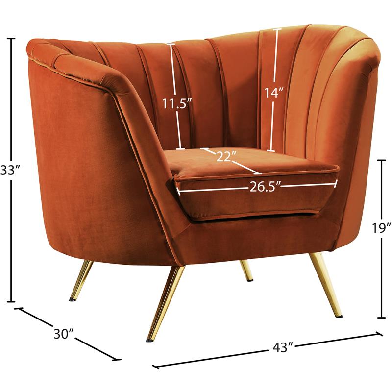 Pemberly Row Contemporary Upholstered Cognac Finish Velvet Chair