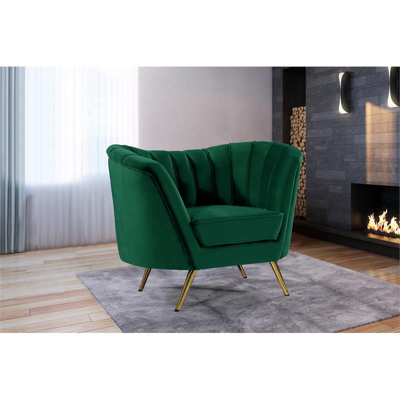 Pemberly Row Contemporary Upholstered Green Finish Velvet Chair