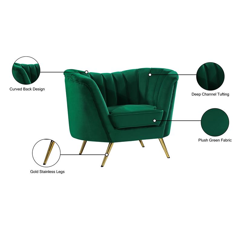 Pemberly Row Contemporary Upholstered Green Finish Velvet Chair
