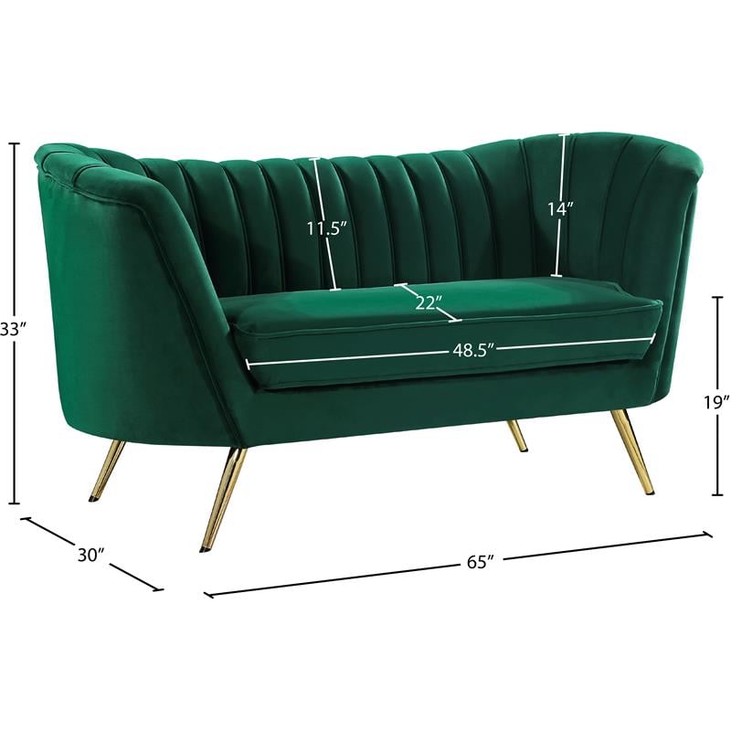 Pemberly Row Contemporary Upholstered Green Finish Velvet Loveseat