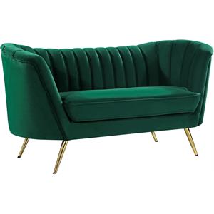 Pemberly Row Contemporary Upholstered Green Finish Velvet Loveseat