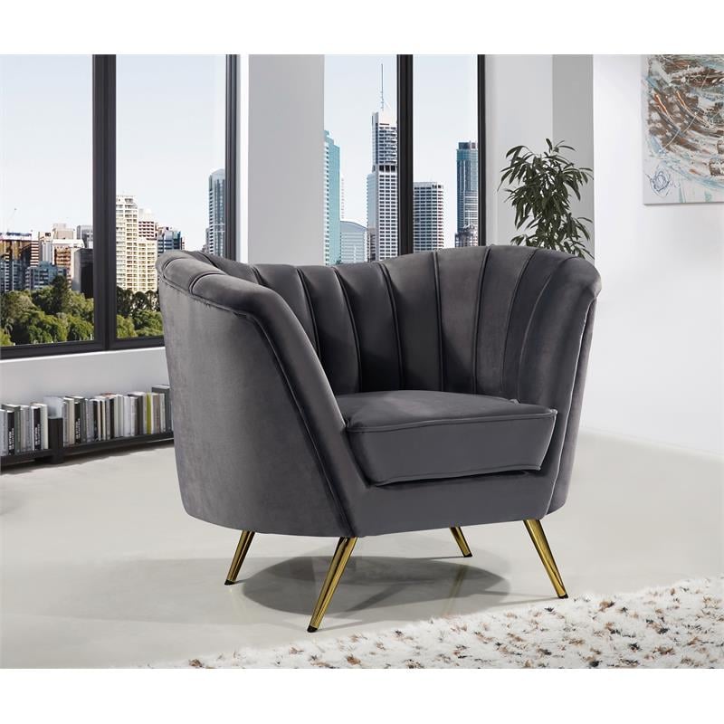 Pemberly Row Contemporary Grey Velvet Chair with Sturdy Stainless Steel Legs