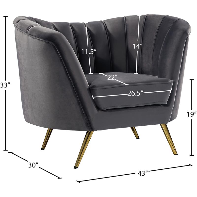 Pemberly Row Contemporary Grey Velvet Chair with Sturdy Stainless Steel Legs