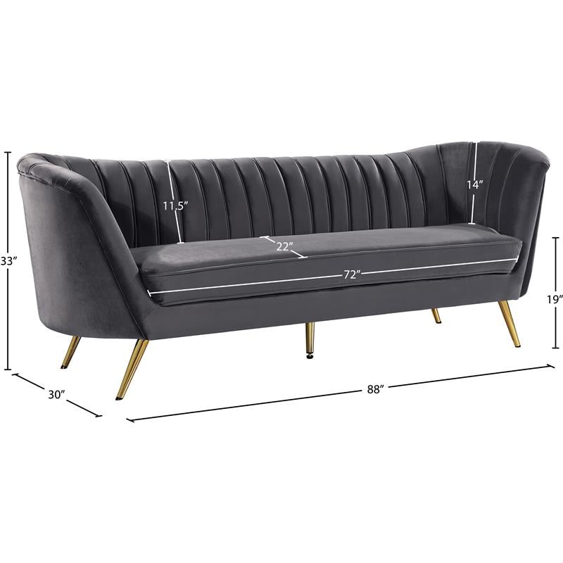 Pemberly Row Contemporary Grey Velvet Sofa with Sturdy Stainless Steel Legs