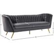 Pemberly Row Contemporary Grey Velvet Sofa with Sturdy Stainless Steel Legs