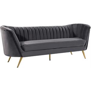 Pemberly Row Contemporary Grey Velvet Sofa with Sturdy Stainless Steel Legs