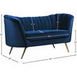 Pemberly Row Contemporary Navy Velvet Loveseat with Sturdy Stainless Steel Legs