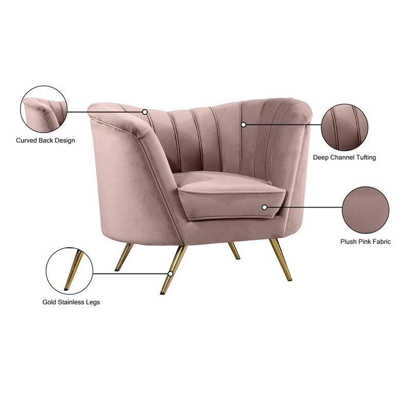 Pemberly Row Contemporary Velvet Accent Chair in Pink and Gold