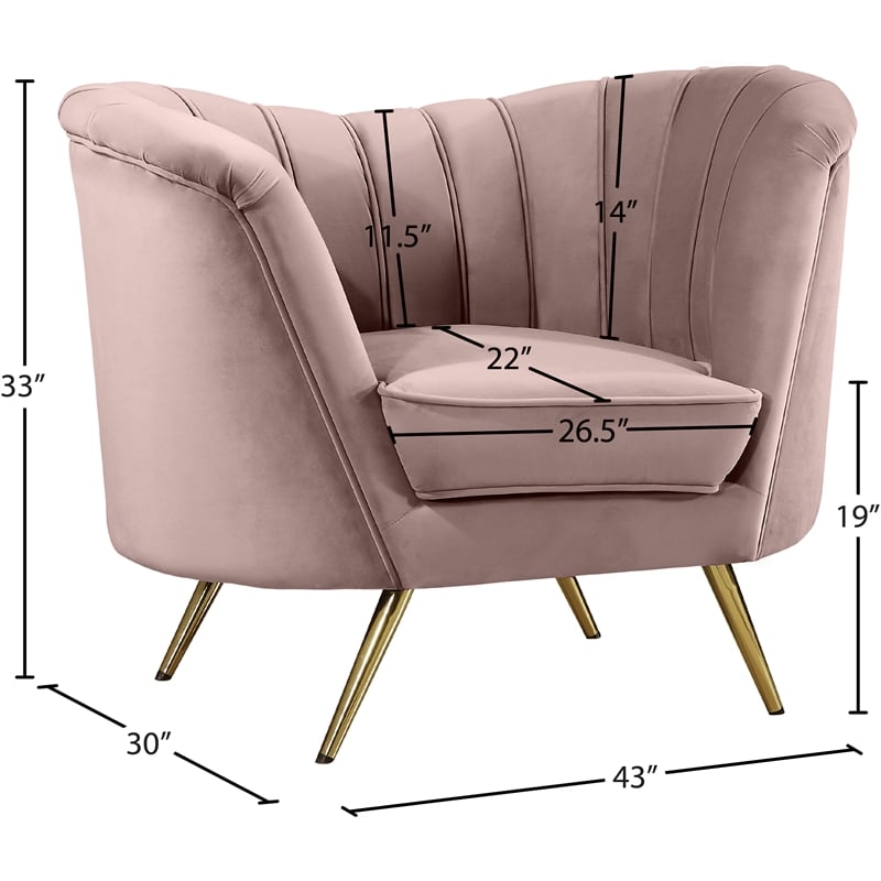 Pemberly Row Contemporary Velvet Accent Chair in Pink and Gold