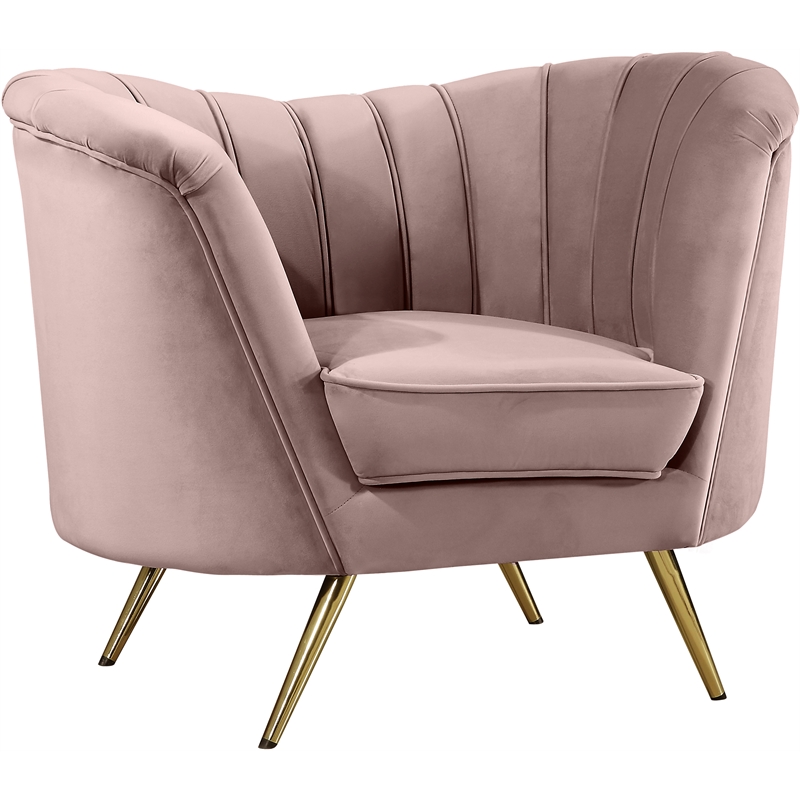 Pemberly Row Contemporary Velvet Accent Chair in Pink and Gold