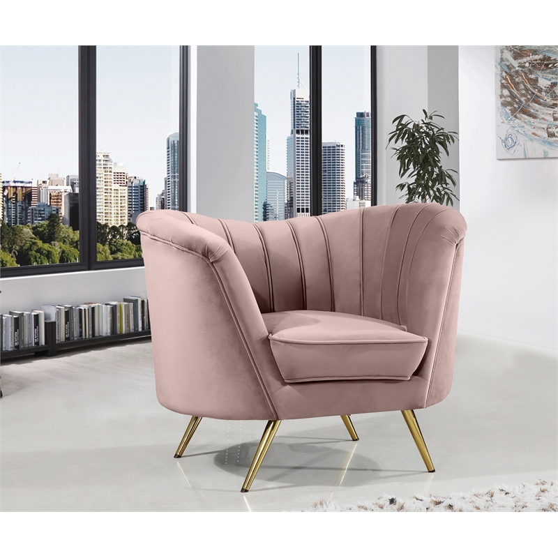 Pemberly Row Contemporary Velvet Accent Chair in Pink and Gold