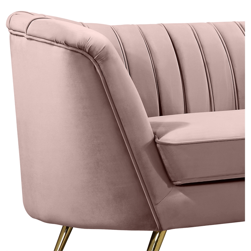 Pemberly Row Contemporary Pink Velvet Loveseat with Sturdy Stainless Steel Legs