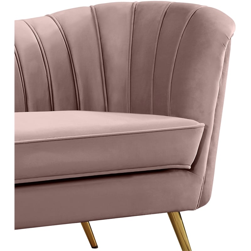 Pemberly Row Contemporary Pink Velvet Loveseat with Sturdy Stainless Steel Legs
