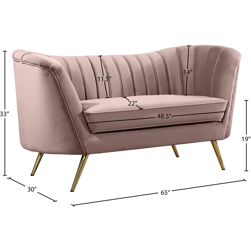 Pemberly Row Contemporary Pink Velvet Loveseat with Sturdy Stainless Steel Legs