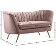 Pemberly Row Contemporary Pink Velvet Loveseat with Sturdy Stainless Steel Legs