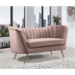 Pemberly Row Contemporary Pink Velvet Loveseat with Sturdy Stainless Steel Legs