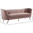 Pemberly Row Contemporary Pink Velvet Sofa with Sturdy Stainless Steel Legs