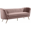 Pemberly Row Contemporary Pink Velvet Sofa with Sturdy Stainless Steel Legs