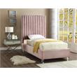 Pemberly Row Modern Solid Wood Tufted Velvet Twin Bed in Pink