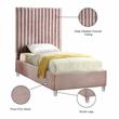 Pemberly Row Modern Solid Wood Tufted Velvet Twin Bed in Pink