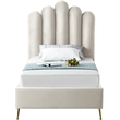 Pemberly Row Modern Solid Wood and Tufted Velvet Twin Bed in Cream
