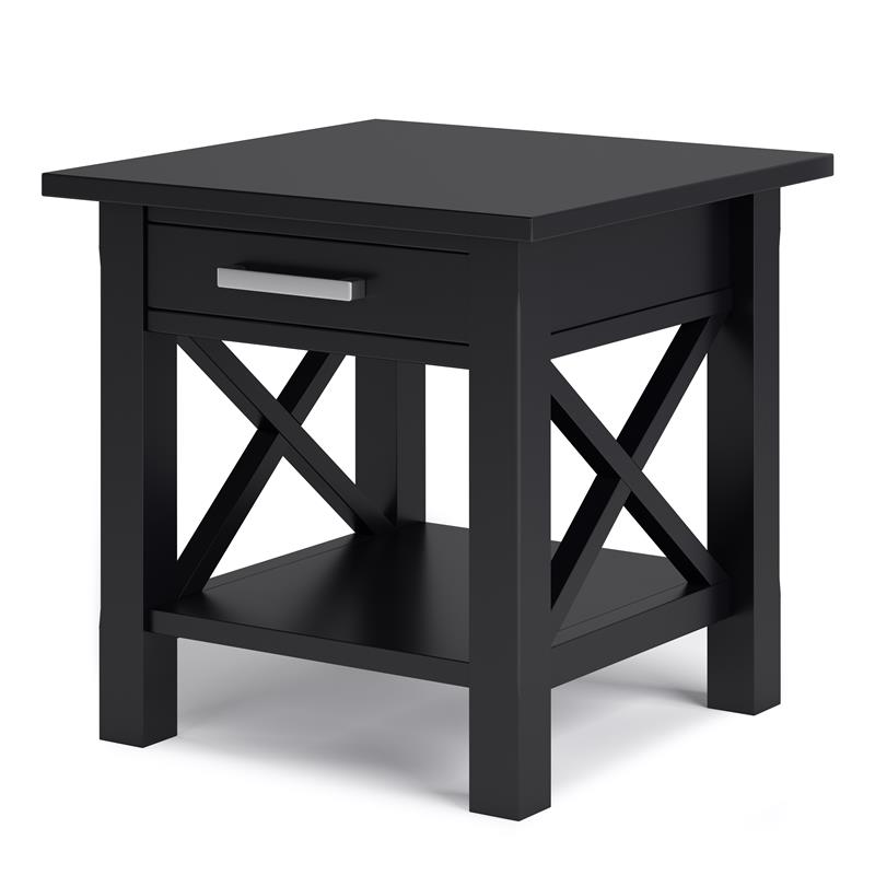 Pemberly Row Solid Wood Wide End Table with Storage in Black