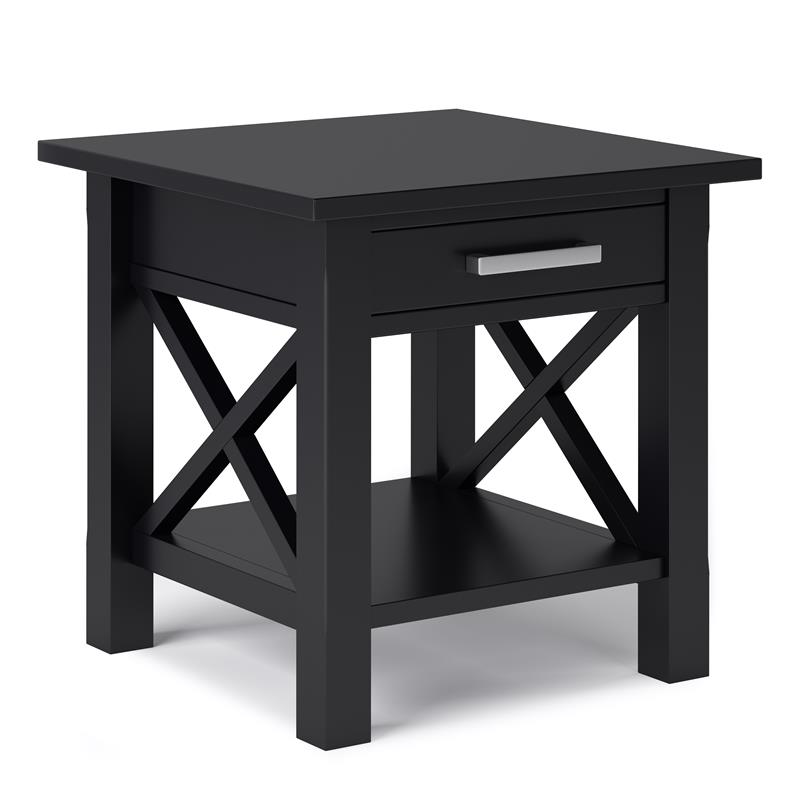 Pemberly Row Solid Wood Wide End Table with Storage in Black