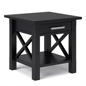 Pemberly Row Solid Wood Wide End Table with Storage in Black