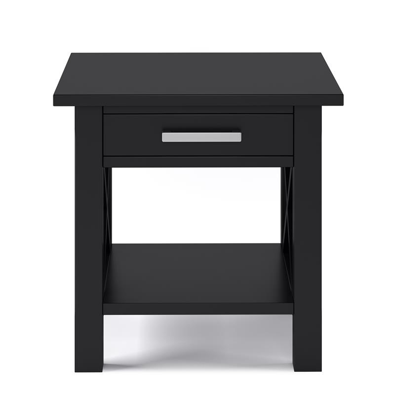 Pemberly Row Solid Wood Wide End Table with Storage in Black