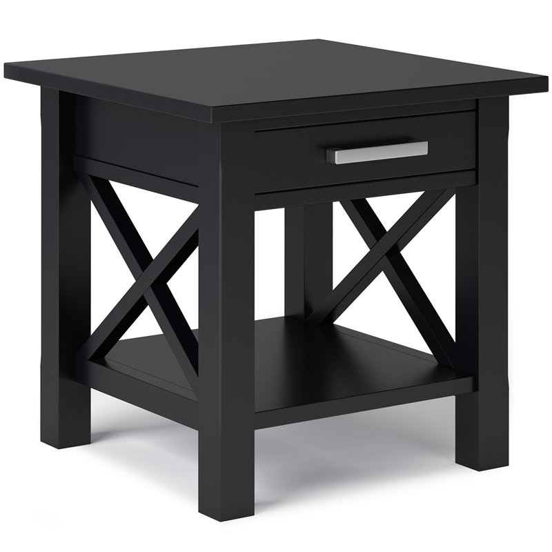 Pemberly Row Solid Wood Wide End Table with Storage in Black