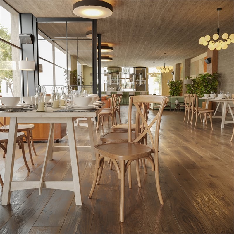 Pemberly Row Contemporary X-Back Chair In Light Brown Finish