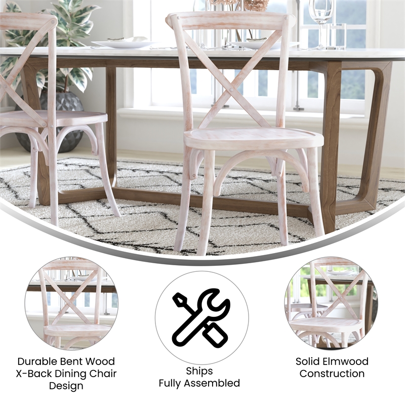 Pemberly Row Contemporary Wood X-Back Chair In Lime Wash Finsih