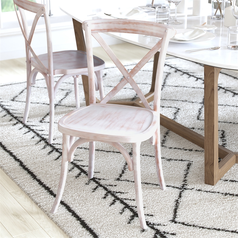 Pemberly Row Contemporary Wood X-Back Chair In Lime Wash Finsih