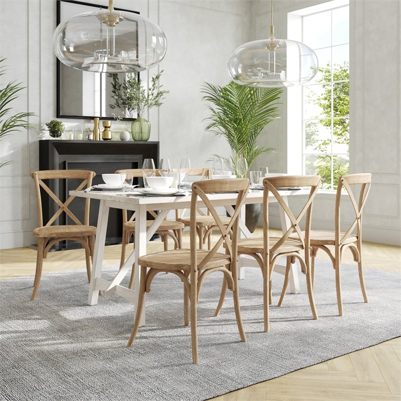 Pemberly Row Contemporary X-Back Chair In Natural White Grain