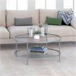 Pemberly Row Two Shelf Round Metal Nickel Coffee Table with Glass Top