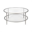 Pemberly Row Two Shelf Round Metal Nickel Coffee Table with Glass Top