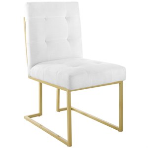 Pemberly Row 18.5&quot Stainless Steel Polyester Dining Accent Chair in Gold / White