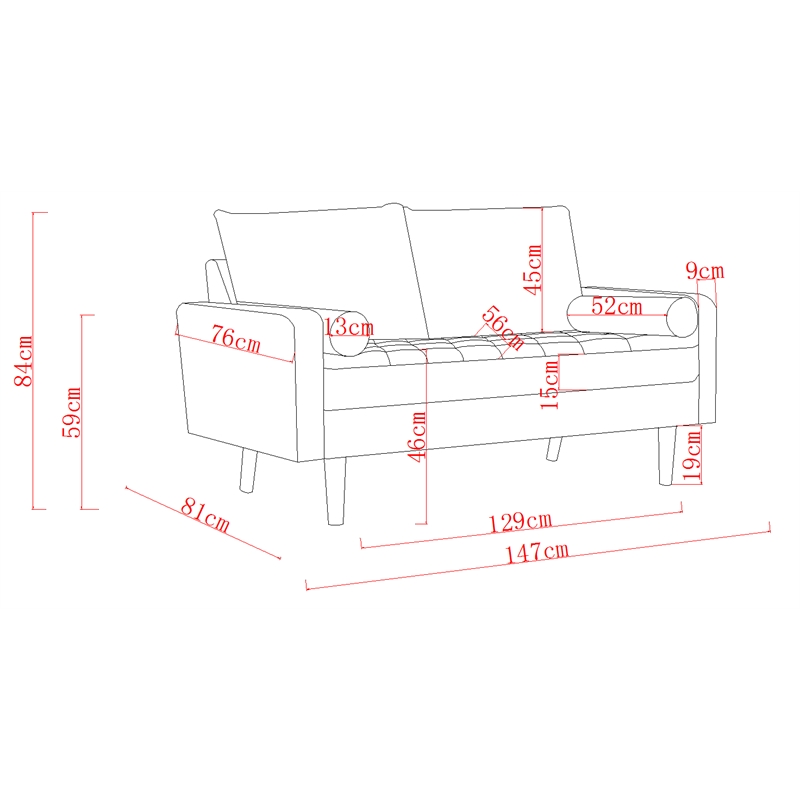 Pemberly Row Modern Velvet Genoa living room Loveseat in Gray