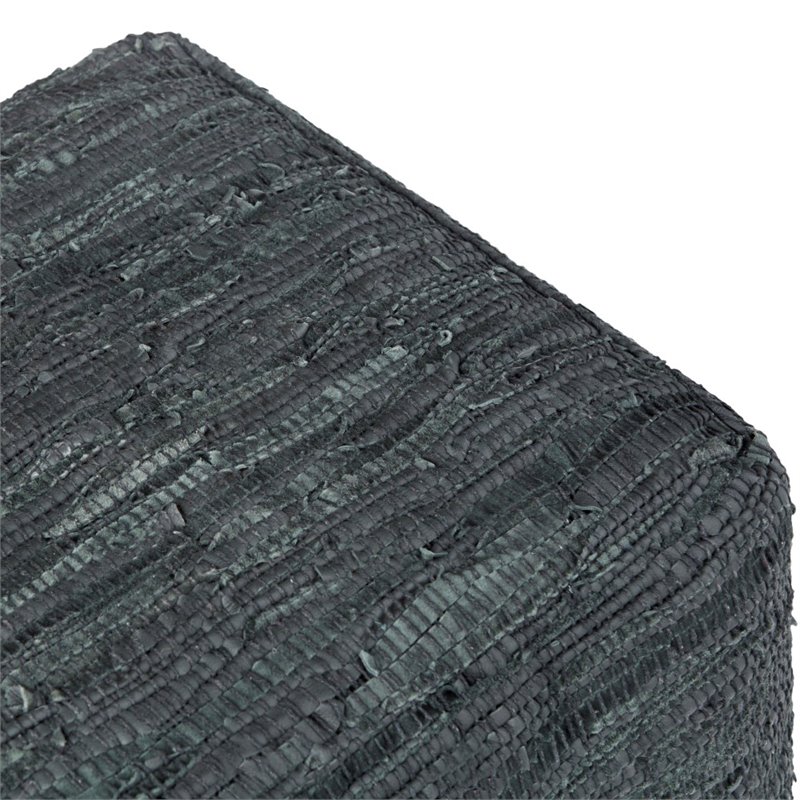 Pemberly Row Modern Boho Square Pouf in Gray Woven Genuine Leather