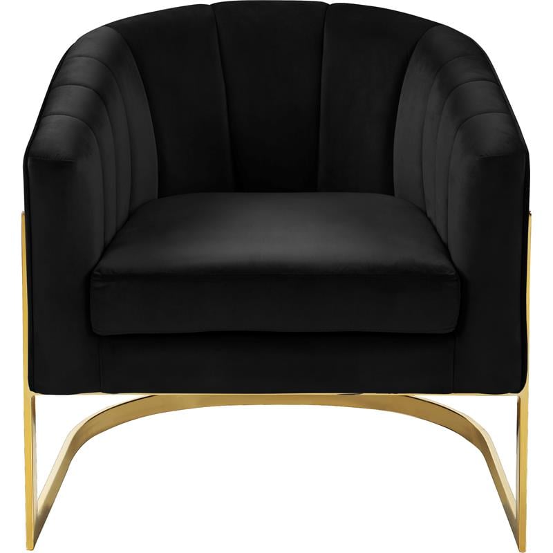 Pemberly Row Black Velvet Accent Chair with Stainless Steel Base
