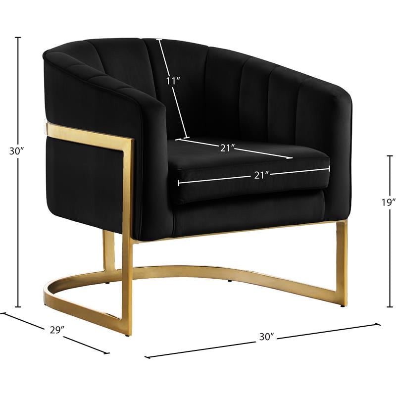 Pemberly Row Black Velvet Accent Chair with Stainless Steel Base