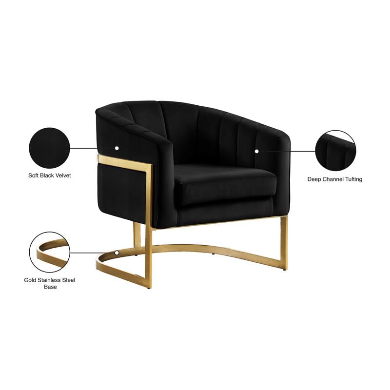 Pemberly Row Black Velvet Accent Chair with Stainless Steel Base