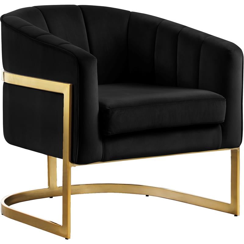 Pemberly Row Black Velvet Accent Chair with Stainless Steel Base