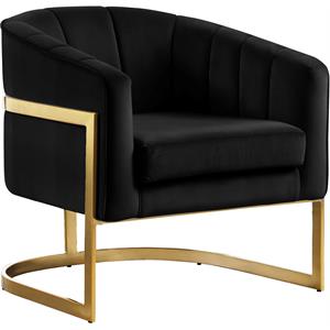 Pemberly Row Black Velvet Accent Chair with Stainless Steel Base