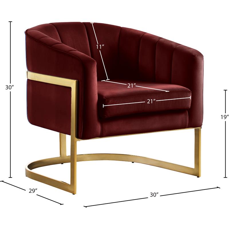 Pemberly Row Modern Burgundy Velvet Accent Chair with Gold Base