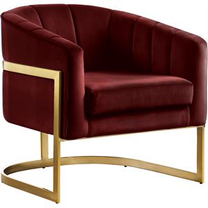 Pemberly Row Modern Burgundy Velvet Accent Chair with Gold Base